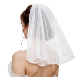 Yuanchu 1 Tier Bridal Short Wedding Veil, Bachelorette Party Bridal Veil with Rhinestones Women's Short Wedding Veils with Comb for Wedding Bachelorette Party 15.7" 40cm