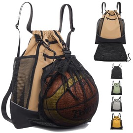 AUNGKWANG Gym Bag, Sports Bag Boys, Waterproof Sports Bag Made of Nylon, Adjustable Sports Bag with Drawstring, Ball Bag Adult for Football, Basketball Storage (Brown)