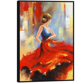 Wieco Art Framed Art Flying Skirt Modern Artwork Abstract Dancing People Oil Paintings on Canvas Wall Art for Home Decorations Wall Decor Stretched with Black Frame