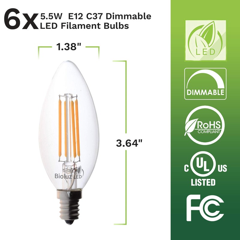 Bioluz LED 92 CRI E12 LED Candelabra Bulbs 60 Watt