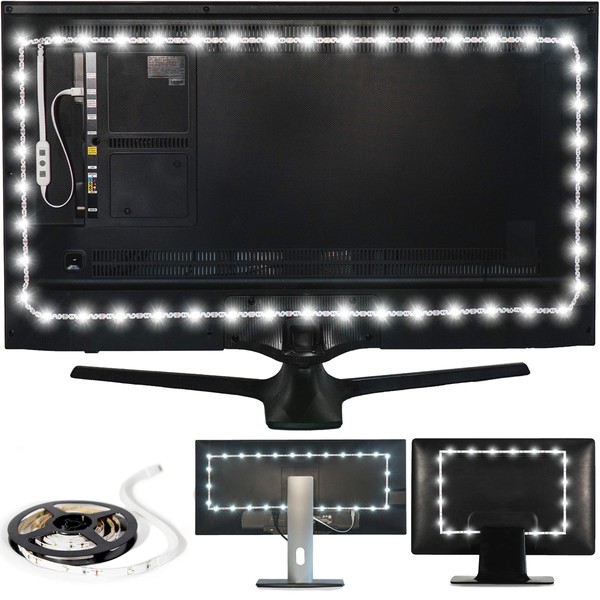 Power Practical LED Lights for TV Backlight - Luminoodle, USB Powered TV LED Light Strip w/ Bias Ambient Lighting for Home Theater - True White - Size (30"-40” TV)