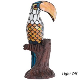 Bieye L10813 Toucan on Tree Trunk Tiffany Style Stained Glass Accent Table Lamp Night Light. 16.25 inches Tall