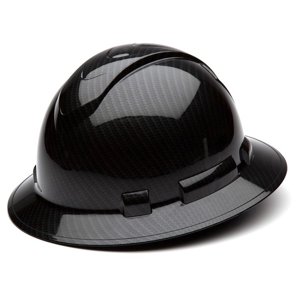 Pyramex Ridgeline Full Brim Hard Hat, 4-Point Ratchet Suspension, Shiny Black Graphite Pattern