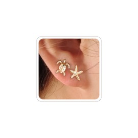 ANGLEQUEEN Gold Starfish Shell Earrings for Women Starfish Shell Stud Earring Seahorse Turtle Earring Summer Hawaiian Ocean Mermaid Jewelry Gift for Women Gold2