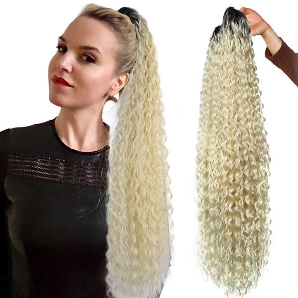 30inch Long Corn Curly Wave Drawstring Ponytail Synthetic High Puff