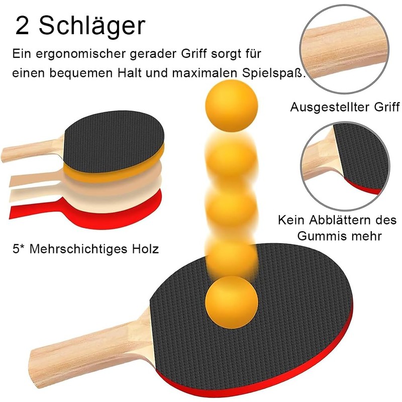CUEMOON rete ping pong da tavolo set ping pong,2 Racchette,6