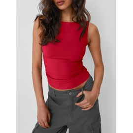 Trendy Queen Women Going Out Summer Tank Tops Spring Casual Basic Cute 2025 Sleeveless Shirt Vacation Fashion Outfit Clothes Red S
