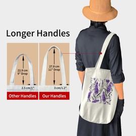 Floral Tote Bag for Women, Canvas Tote Bag with Zipper, Aesthetic Tote Bag, Flower Gift Bag for Her, Sturdy Shoulder Book Tote Bag, Slip Pocket Canvas Tote for Everyday Grocery Shopping Travel Beach