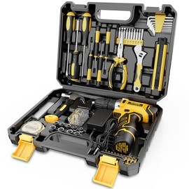 Sundpey Home Tool Kit with Drill - 166-Piece General Basic Home Repair Tool Set with 12V Cordless Power Drill & Battery & Charger & Portable Tool Box for Garden Office House Apartment Repair Men Women