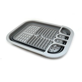 SAMMART Set of 2 Collapsible Dish Drainer with Drainer Board - Foldable Drying Rack Set - Portable Dinnerware Organizer - Space Saving Kitchen Storage Tray (2, Grey)