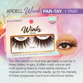 Ardell Winks Par'tay Lashes, Full Volume, 20mm Ultra-Long False Eyelashes, Feathered and Fluttery, Black Band, 1 Pair