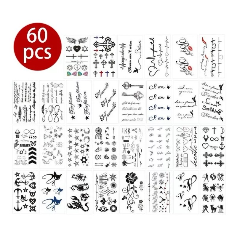 MINI BOXX 60 Tatuajes Tattoo Temporales Falso Letras Flor Brazo
