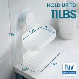 TAILI Soap Dish with Drain for Bathroom, Max Hold 5 kg, Double Soap Dishes No Drilling, Soap Holder Wall Mounted, Soap Holder with Suction Cup for Shower, Kitchen, Sponge Holder, Plastic in Clear