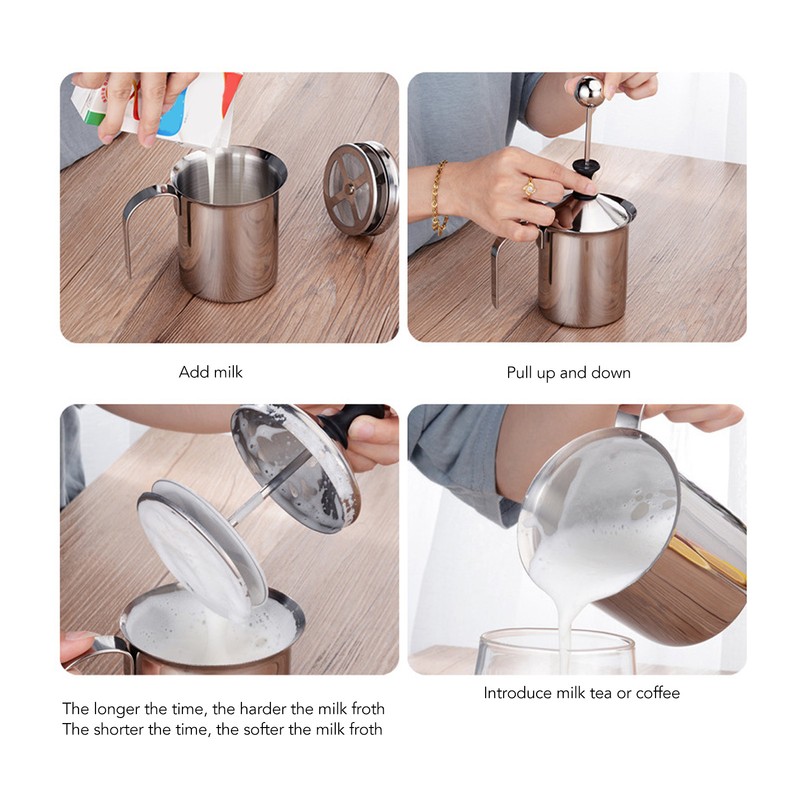 Coffee Frother Double Layer Versatile Manual Stainless Steel Milk Foamer