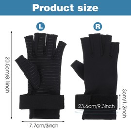 XLIUAX Copper Arthritis Compression Gloves with Wrist Strap, Fingerless Hand Compression Gloves for Women Men Carpal Tunnel(M)
