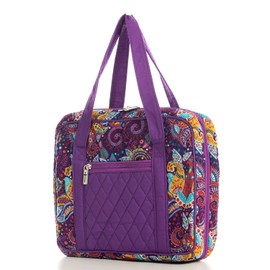 DIWI 11.25 X 8.25 X 2.75 Inches Super Giant Bible Cover Extra Large Bible Tote Bible Purse Quilted Cotton Zipper Closer Fit for NKJV Super Giant Print Reference Bible, 207E Purple Garden, L,