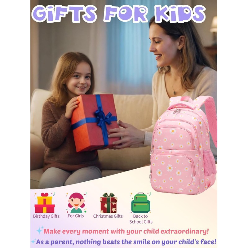 Joyfulife Daisy Backpack for Girls Backpack with Lunch Box Kindergarten