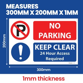 RDLCAR No Parking 24 Hour Access Required Sign 1mm PVC No Parking Sign 200 x 300mm Clear and Bold Warning No Parking Signs Message