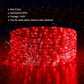 Tuanchuanrp 100Ft Red Rope Lights Outdoor, LED Strip Lights Outdoor Waterproof Decorative Lighting for Indoor/Outdoor, Deck, Eaves, Backyards Garden, Halloween, Christmas Decoration