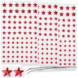 264Pcs Star Face Gems Eye Gems, Self-Adhesive Face Jewels Rhinestones 5/7/10 mm DIY Face Gems Stick on, Patriotic Makeup Gems Rave Accessories for Face Eyes Hair Makeup Body, Crafts (red-Star)