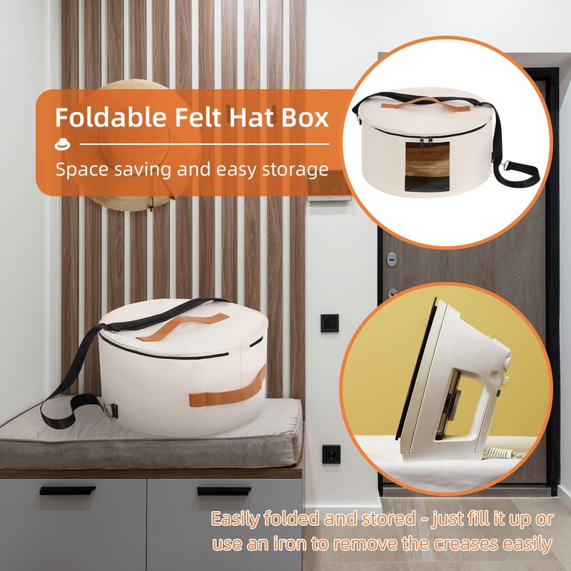 Ohiyoo Hat Box Hat Storage Box 16'' x 8'' Travel