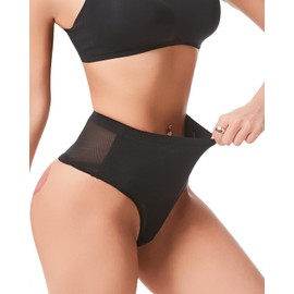 Aintmax Tummy Control Thong Shapewear Underwear for Women Low Rise Seamless Body Shaper Girdle Compression Panties Black