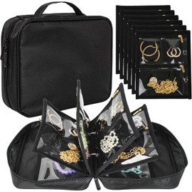 GSXRB Waterproof Anti-Tarnish Jewelry Organizer for Travel - Large Capacity Foldable Jewelry Box with 36 Compartments, Portable Earring Necklace Ring Organizer (Black)
