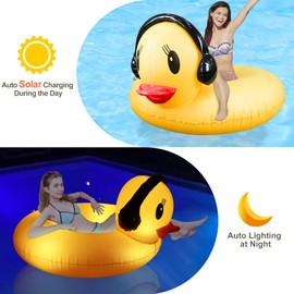 DeeprBetter Inflatable Duck Pool Float with Lights, Solar Pool Inflatables Duck Floaties for Adults, 42" Large Animal Swim Tube Ring Pool Float with Fast Valve Summer Beach Pool Lounge 1pk