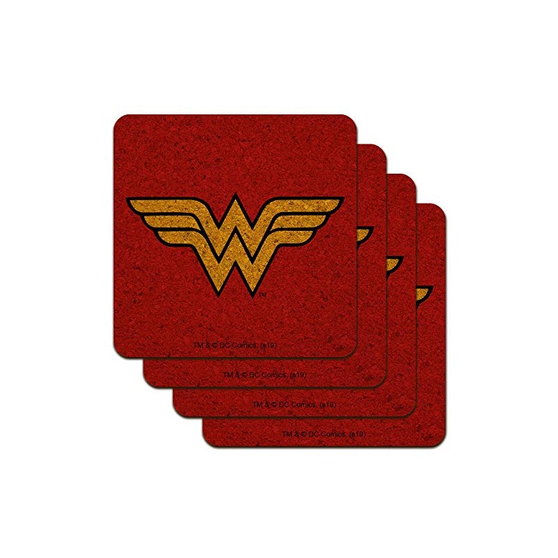 Wonder Woman Classic Logo Low Profile Novelty Cork Coaster Set