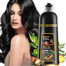 Negro Champú Hair Color,3 In 1 Tinte Sin Amoniaco Champú para Teñir el Cabello,Cobertura 100% Gris, Dura Hasta 3 o 4 Semanas,Hair dye Shampoo Con Ingr