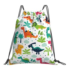 Richugui Cartoon Dinosaur Drawstring Backpack Drawstring Backpack Waterproof Lightweight String Bag For Outdoor Travel Yoga Gym Swimming