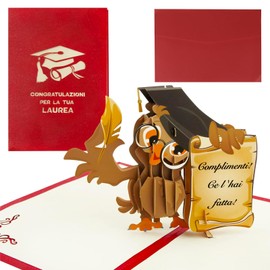 BETESSIN 3D Owl Greeting Cards 12 x 18 cm Graduation Greeting Cards with Compliment! and Ce l'Hai Fatta! Fonts Graduation Decoration