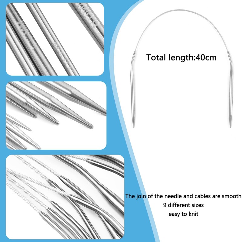 Circular Knitting Needles Set,9 Pack Stainless Steel Knitting Needles Kit