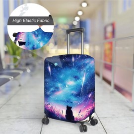 Qindaiwen Travel Luggage Cover, Luggage Covers for Suitcase TSA Approved, Washable Suitcase Protector Fits 26-28 Inch Luggage, Galaxy Sky With Cat
