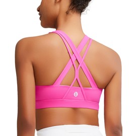 RUNNING GIRL Sports Bras for Women, Criss-Cross Back Padded Strappy Sports Bras Medium Support Yoga Bra with Removable Cups(2919 Hot Pink XL)