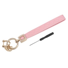 PATIKIL Leather Wristlet Keychain, Key Chain Holder Key Fob Wristband with 5 Key Ring and Anti-Lost D Ring for Men Women Purse Car Keys, Gold/Pink