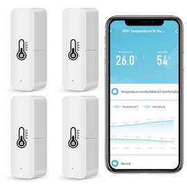 WiFi Thermometer Hygrometer Indoor Mini Thermometer Room Thermometer with App Remote Control, Temperature Humidity Meter with Data Storage for Greenhouse, Compatible Alexa Google Home, 4 Pieces
