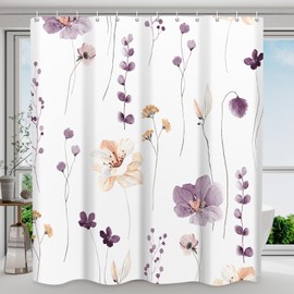 WITHLOC Shower Curtain Watercolor Flower Shower Curtain Sets - Spring Plum Floral Plant Shower Curtains for Bathroom, Washable Modern Farmhouse Decor, 72 x 72
