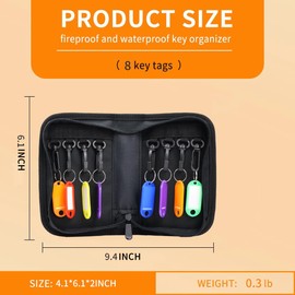 Portable Zippered Key Organizer, Fireproof Key Organizer Case with 8 Key Hooks and Tags,Waterproof Portable Key Storage for Rental Management Real Estate Sales Hotel Executives and Car Service