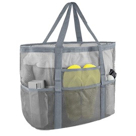 MZinge Mesh Beach Bag with 9 Pockets - Large Lightweight Waterproof Tote for Family,Toys &Vacation Essentials (grey)
