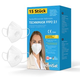 TechniSat Technimask 2.1 – Pack of 15 FFP2 Masks from Germany (Dolomite Dust Tested, 5-Layer Respirator Mask with High-Quality Fleece, Low Breathing Resistance, Made in Germany)