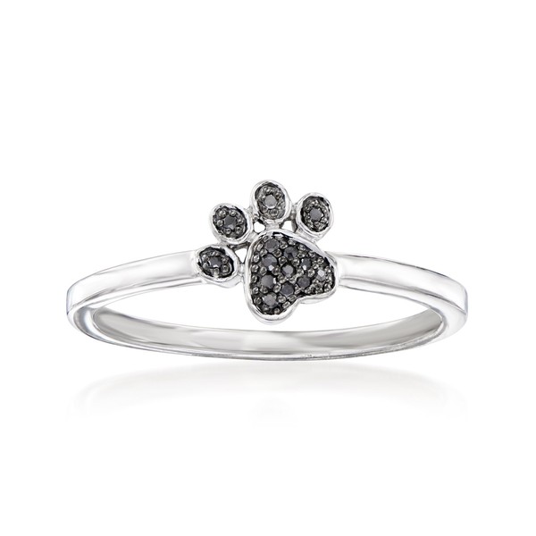 Ross-Simons Black Diamond Paw Print Ring in Sterling Silver. Size