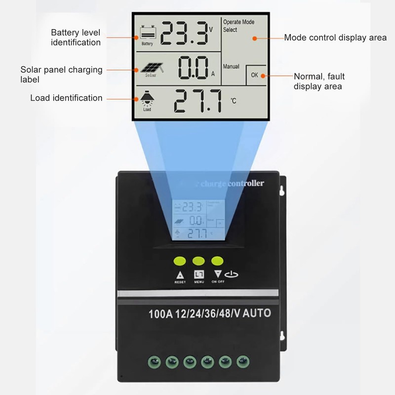 Jiawu MPPT Solar Charge Controller Dual USB Port Backlit LCD