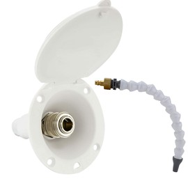 RecPro RV Exterior Spray Port Hook-Up Connector | Optional Hose with Sprayer or Quick Connector | RV Exterior Shower Port (White, Flexspout)