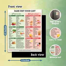 Magnetic Dash Food List, 8"x10" Dash Diet Tracker Magnet, Heart-Healthy, Low Sodium, Low Salt Grocery, High Blood Pressure