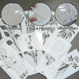 Flower Stencil for Painting, Plastic Painting Stencils, Wild Flowers Stencils, Reusable Leaf Painting Stencils, Leaves Stencil, Reusable Drawing Painting Stencils, Pack of 36