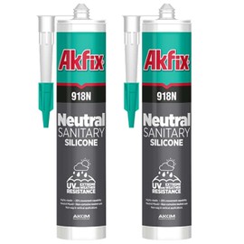 Akfix 918N Black 100% Silicone Caulk for Kitchen and Bathroom (2x10.5 fl.oz.) - Solvent-Free, Low Odor, UV & Water Resistant, Fast Curing, Non-sag, High Elasticity Silicone Sealant | Black, 2 Pack