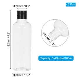 PATIKIL Travel Bottles with Flip Cap, 6 Pcs 3.4 Oz(100ml) Leak Proof Refillable Empty Dispenser Container Squeeze Bottle for Shampoo Toiletries Lotion Cream, Clear