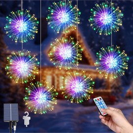 Christmas Lights Solar Fairy Lights 8Pack Hanging Solar Firework Lights 800 LEDs 8 Modes Starburst Sphere Lights Waterproof Copper Wire Lights with Remote for Home Party Xmas Decorations