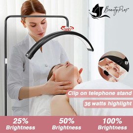 BeautyPros Lash Light for Eyelash Tech - LED Half Moon Light - Esthetician Light for Lash, Makeup Studios, Artists, Salons - Easy Setup Lash Lamp Adjustable Brightness Warm to Cool. (White 26 Inch)